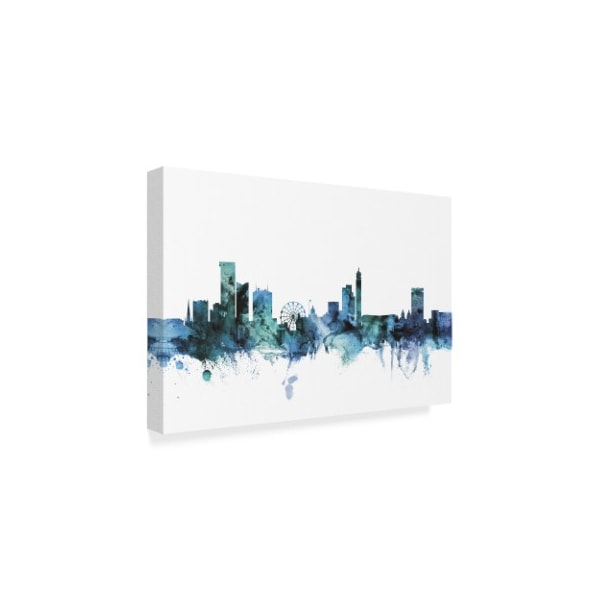 Michael Tompsett 'Birmingham England Blue Teal Skyline' Canvas Art,22x32